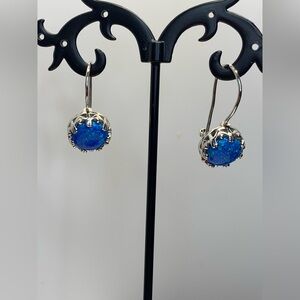Silpada-Like “Kintla” Sterling Silver & Round Blue Opal Locking-Back Earrings